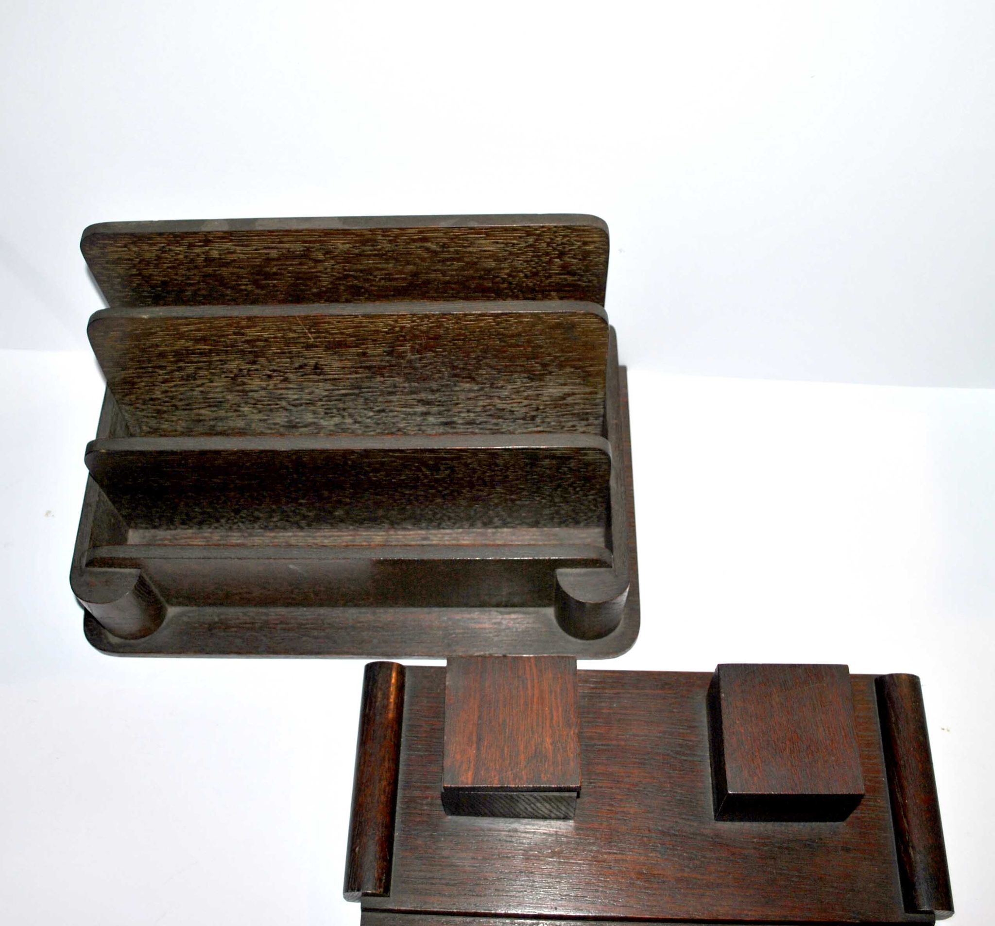 Office kit art deco inkwell and wooden letter holder macassar way 1930-1940