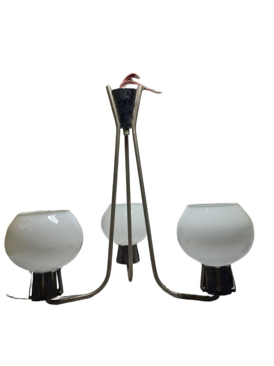 Vintage pendant light in white glass, Poland, 1960s