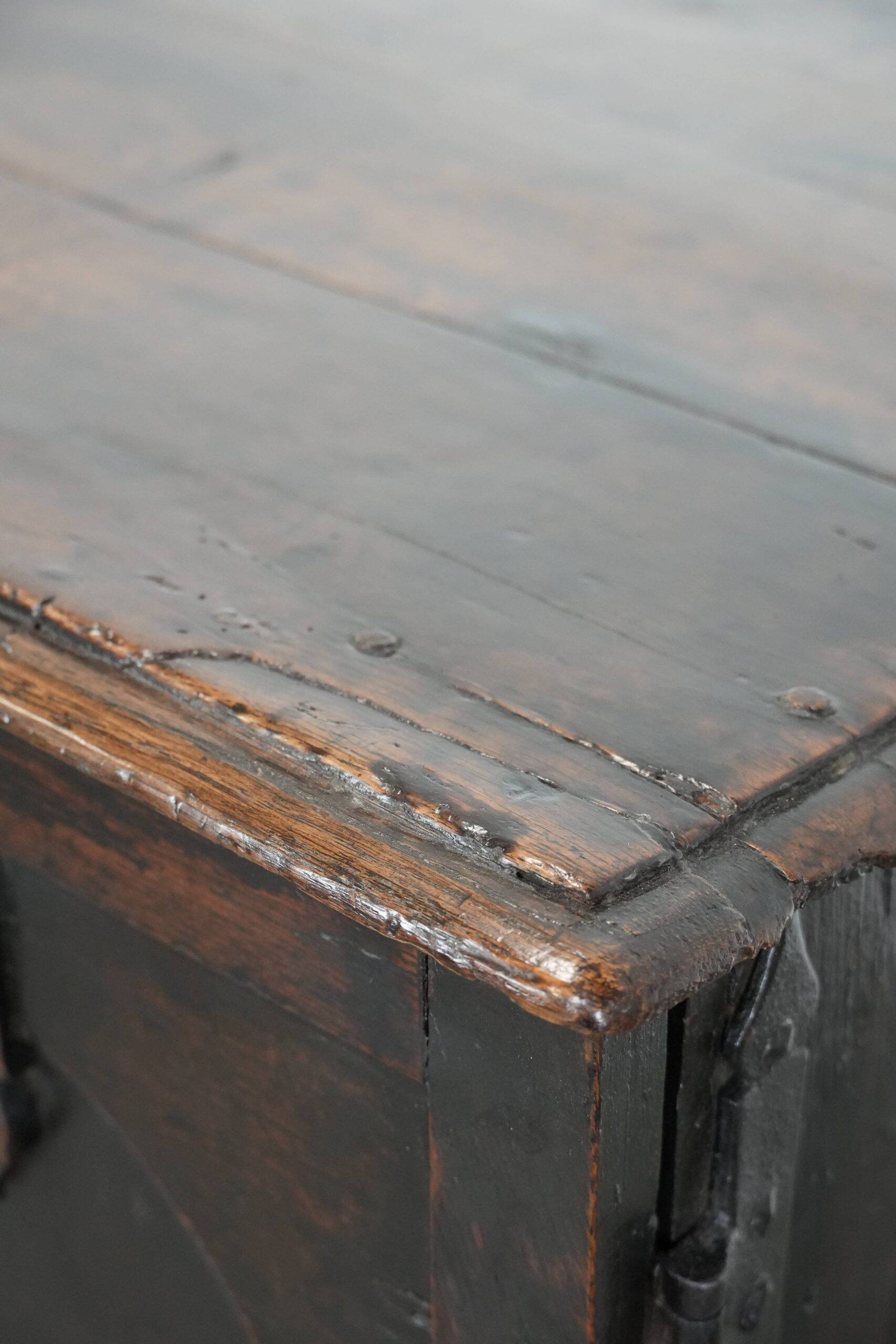 Unique antique English cabinet on stand made of oak from the 17th century