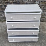 White Maugrion chest of drawers, wood and rattan, 80s