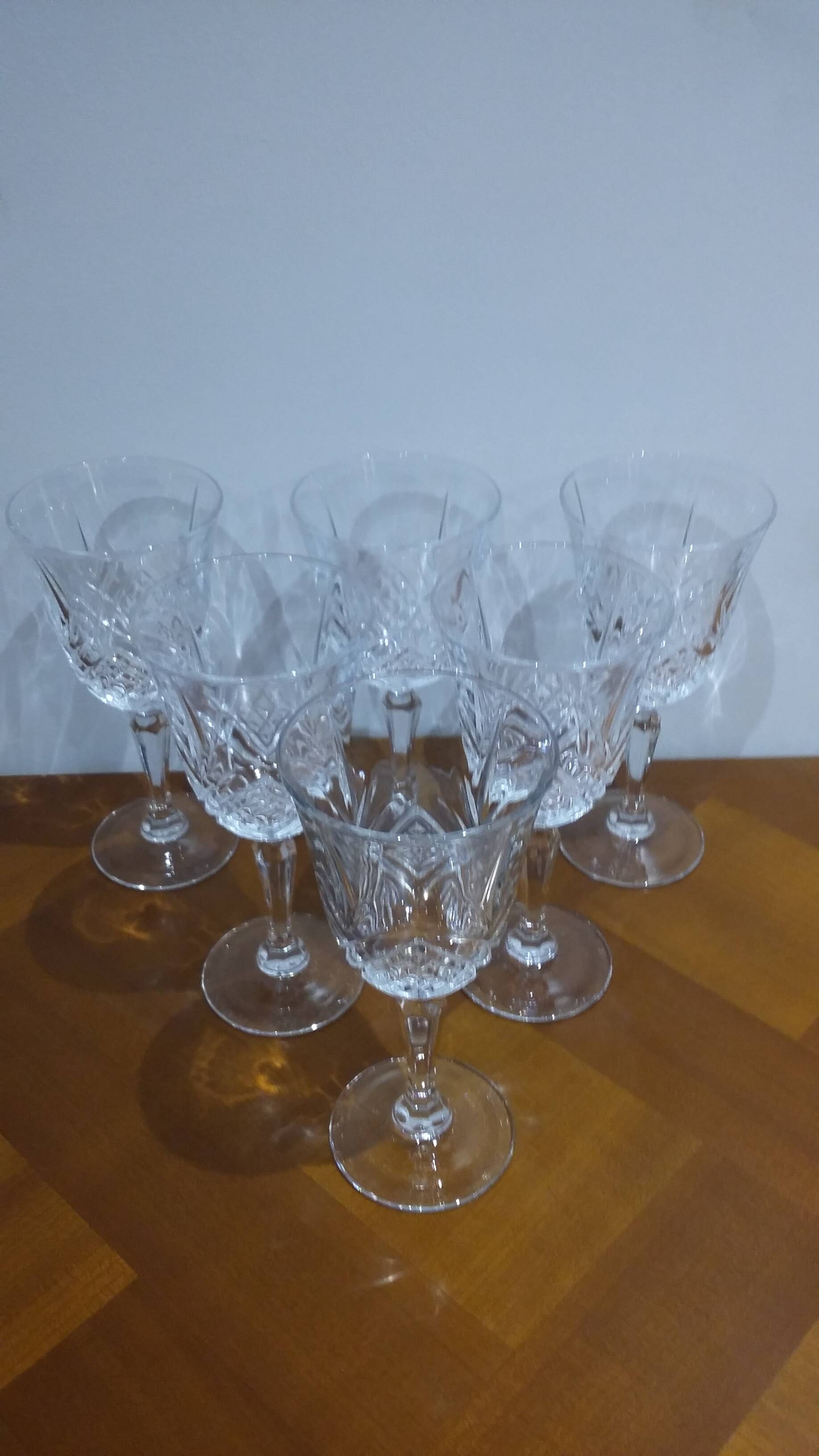 Set of 6 cut crystal wine glasses
