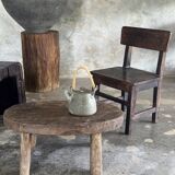 Stool, tabouret or low Japanese-style armchair in brutalist monoxyle radica.