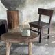 Stool, tabouret or low Japanese-style armchair in brutalist monoxyle radica.