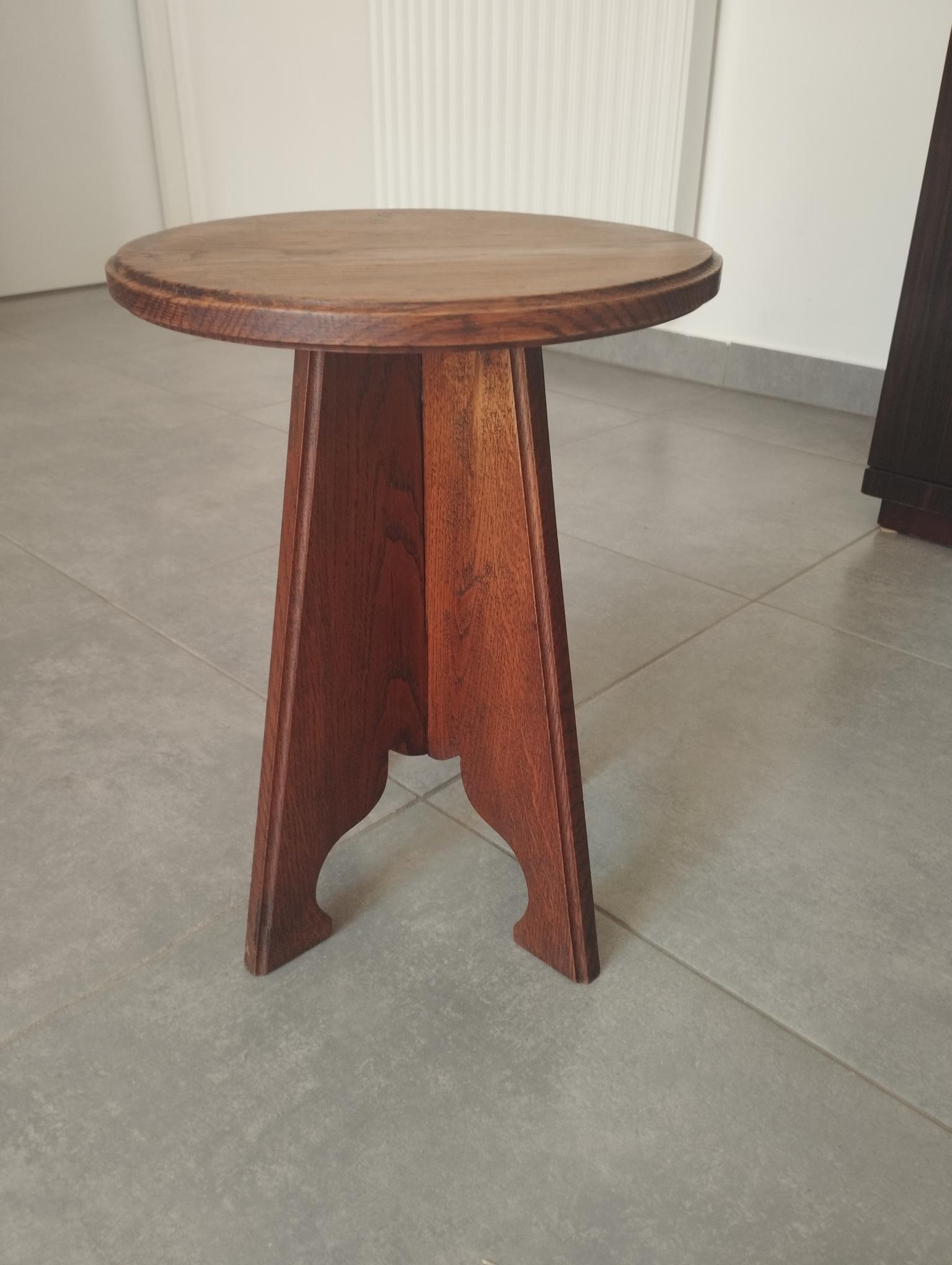Antique oak stool, folk art