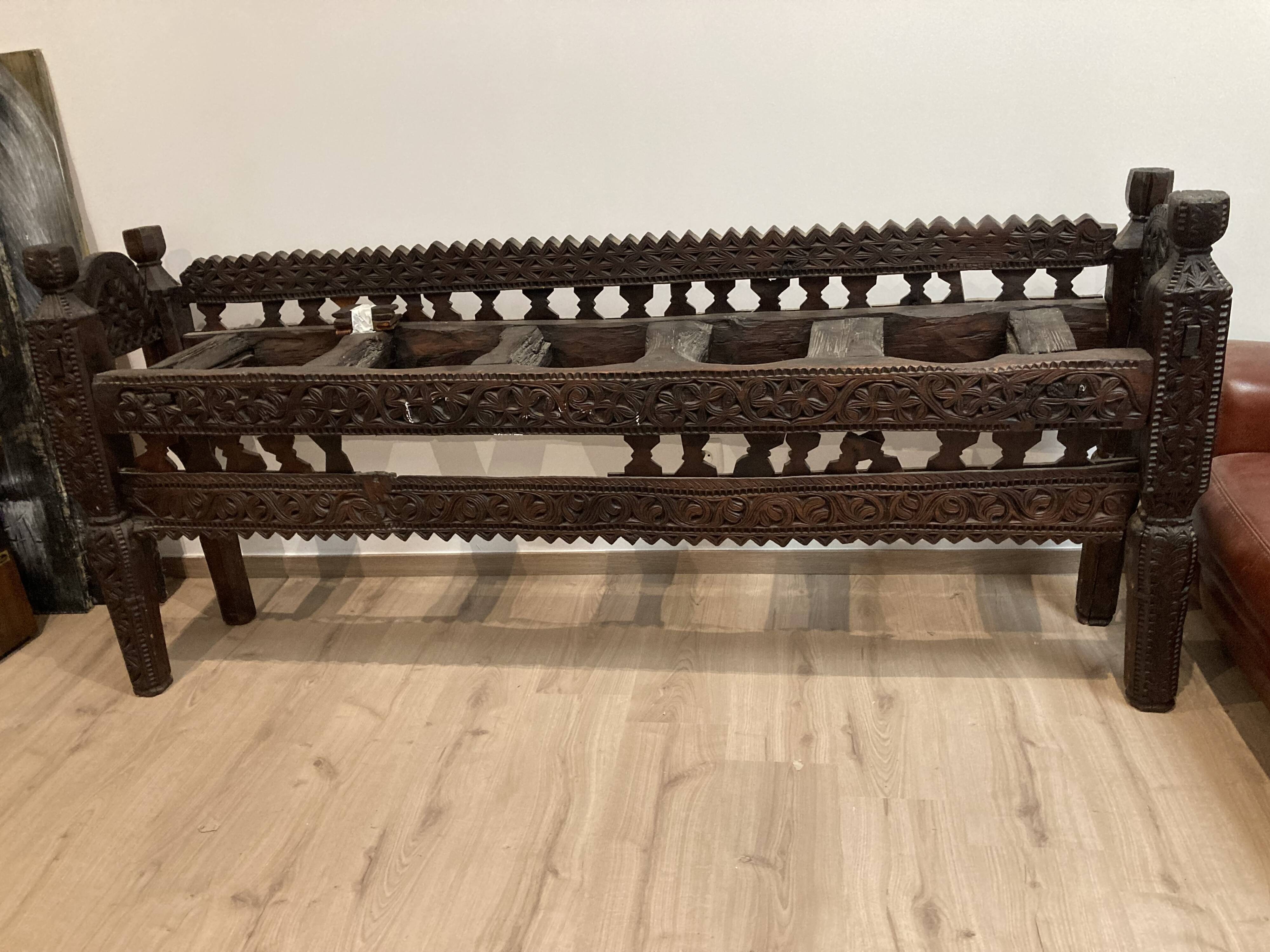 Jar holder carved wood indian nineteenth century