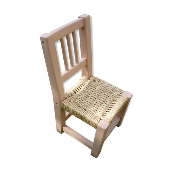 Chaise enfant assise tressée rose