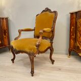 Fauteuil à dossier plat noyer de style Regence XIXeme
