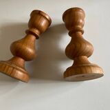 Pair of Scandinavian turned wooden baluster candlesticks 1970