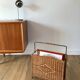 large wicker / rattan and black iron magazine rack from the 70s