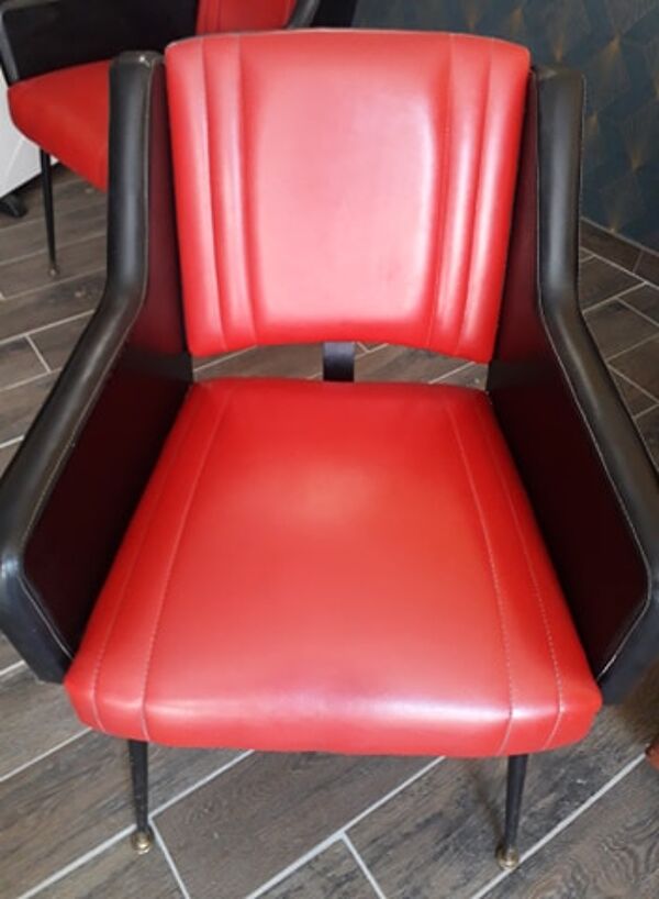 fauteuils cuir années 50/60 vintage rouge et noir