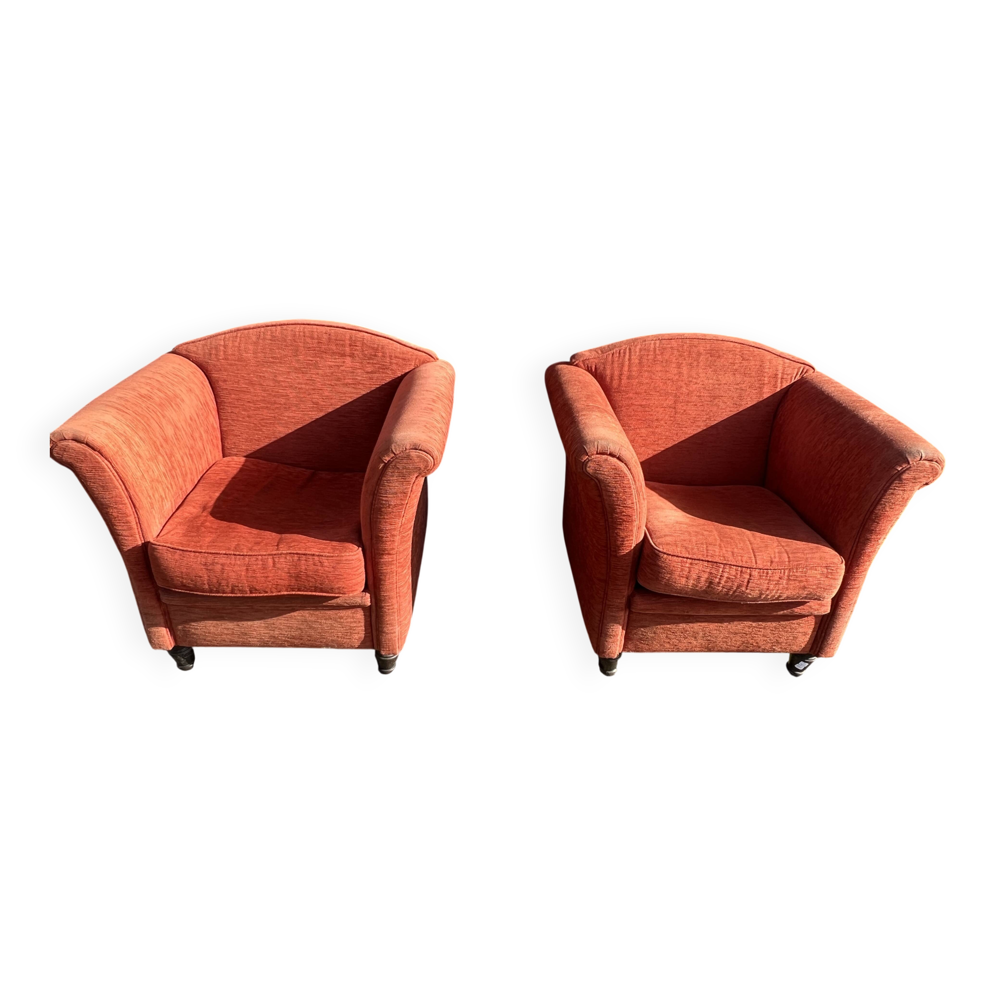 Pair of Art Deco style fabric club armchairs