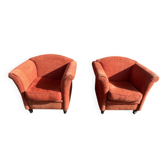 Pair of Art Deco style fabric club armchairs