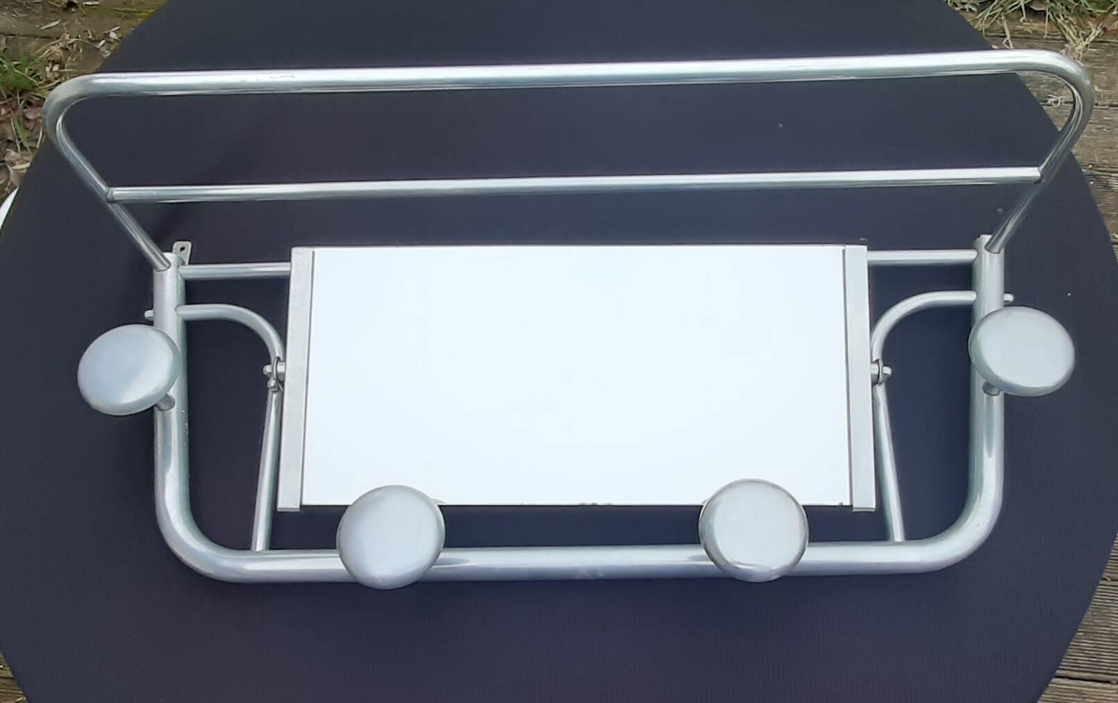 Vintage aluminum swivel mirror wall coat rack