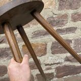 Brutalist rustic tripod farm stool made of vintage wood