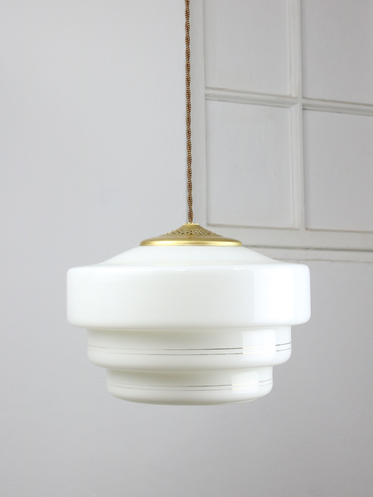 Mid-century Cascade Brass and Opaline Pendant Lamp