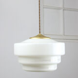 Mid-century Cascade Brass and Opaline Pendant Lamp