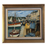 Éric Battista – Animated port scene, oil on canvas signed
