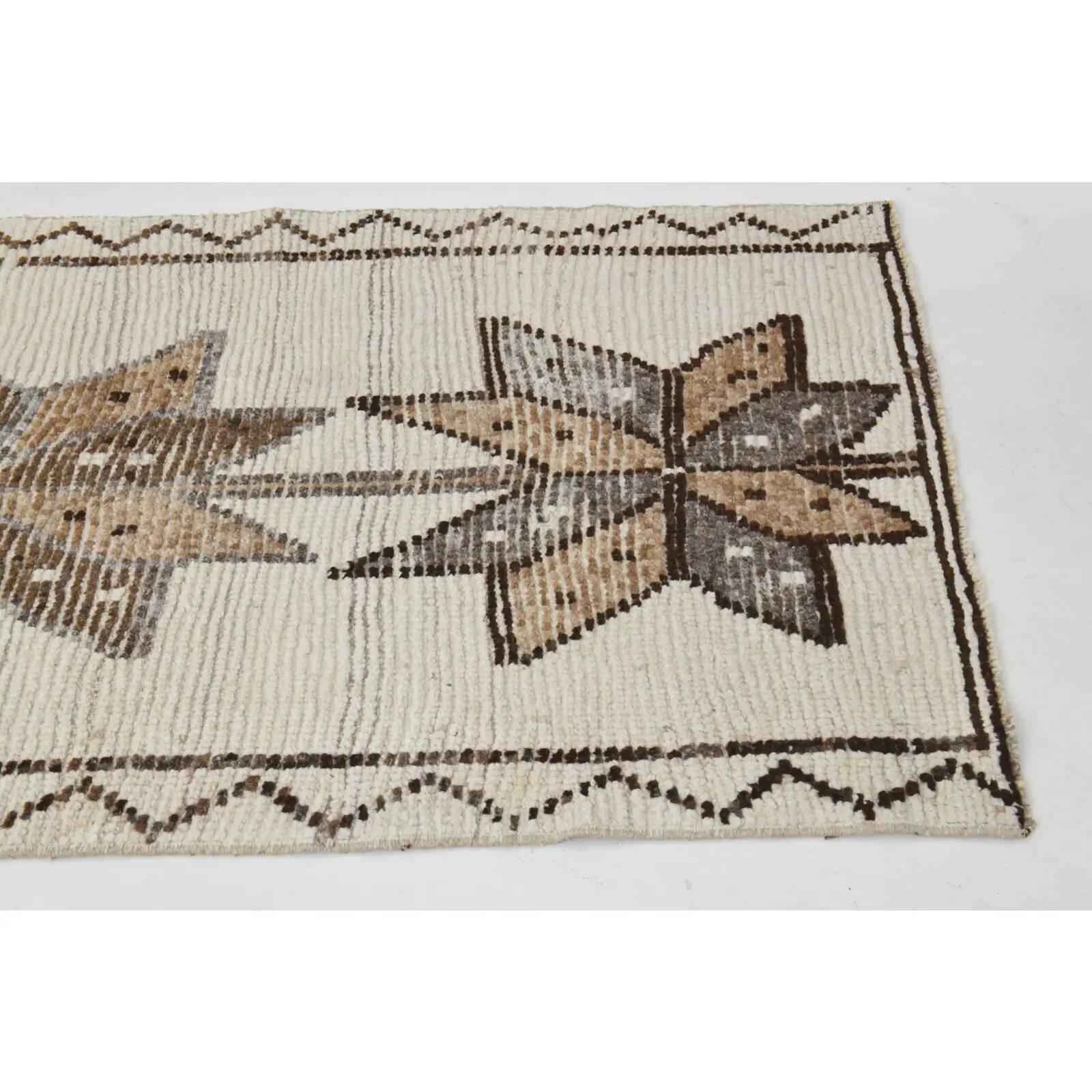1970s vintage Turkish Oushak handmade wool cotton white runner rug 98x320