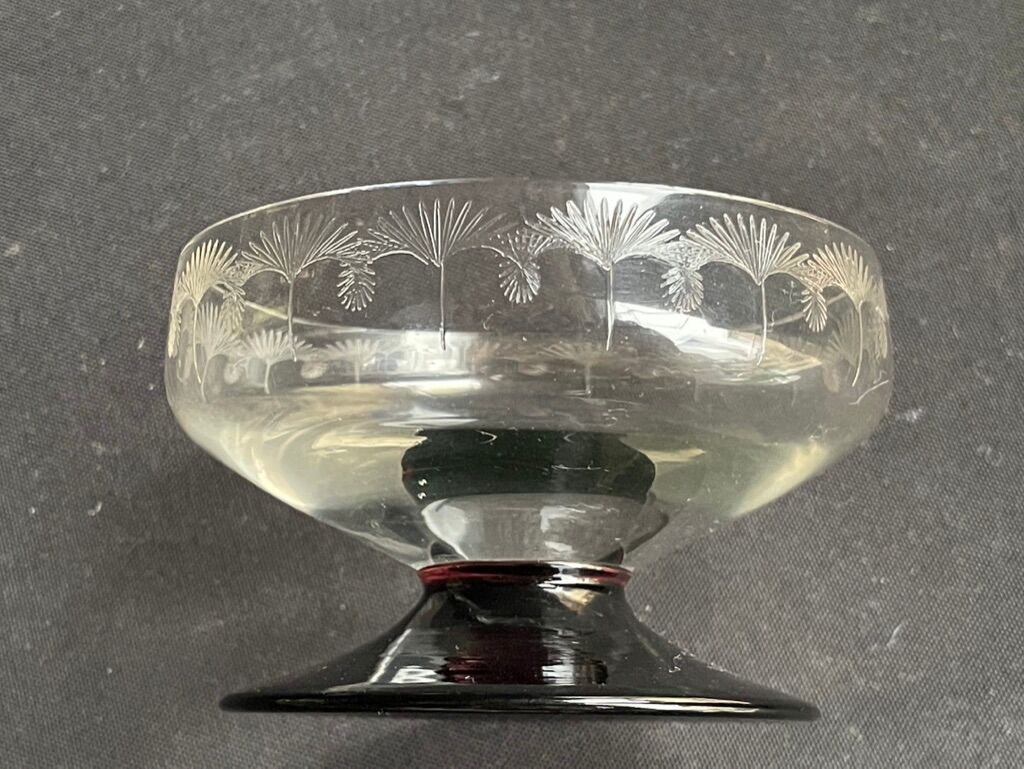 6 champagne glasses 1/2 crystal guilloché colored foot