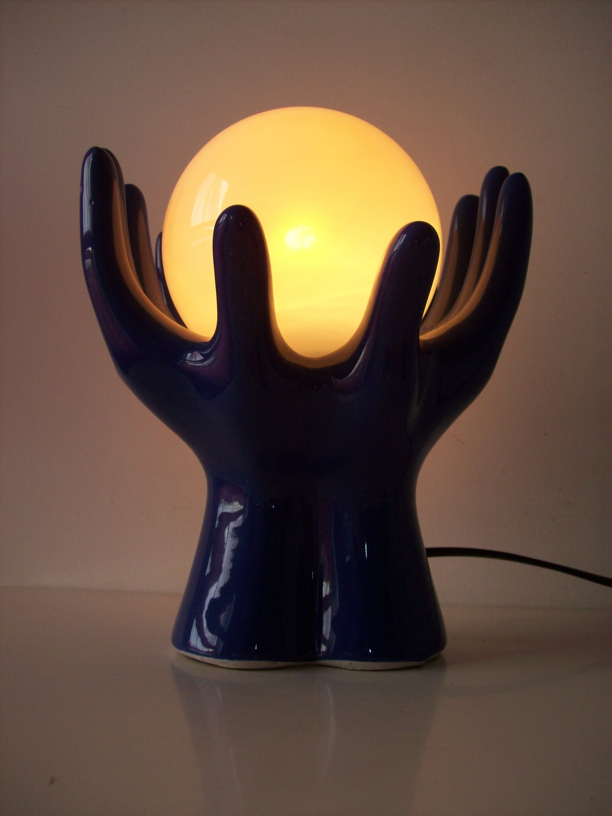 Vintage hand lamp in ceramic and opaline