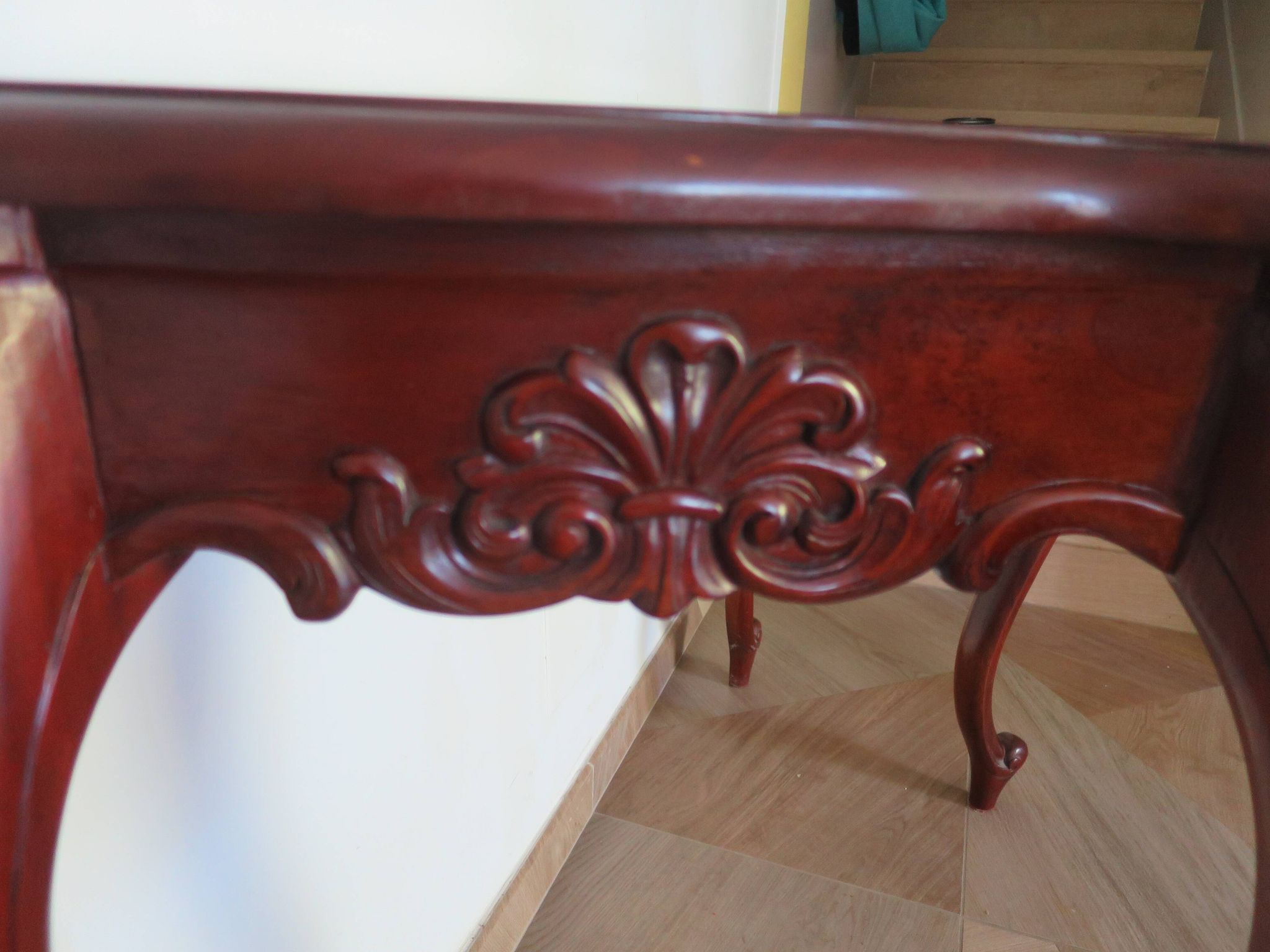 Console with curved legs - mahogany - Louis XV style - carved wood