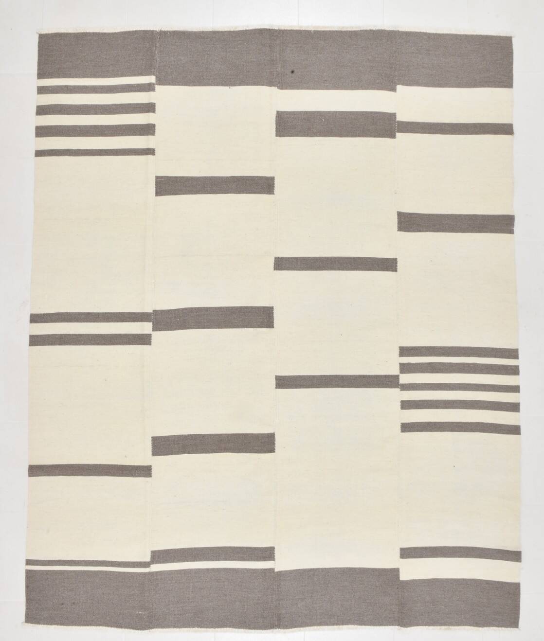 7x9 Grey & Beige Anatolian Flatweave Kilim Rug, 225x276 Cm