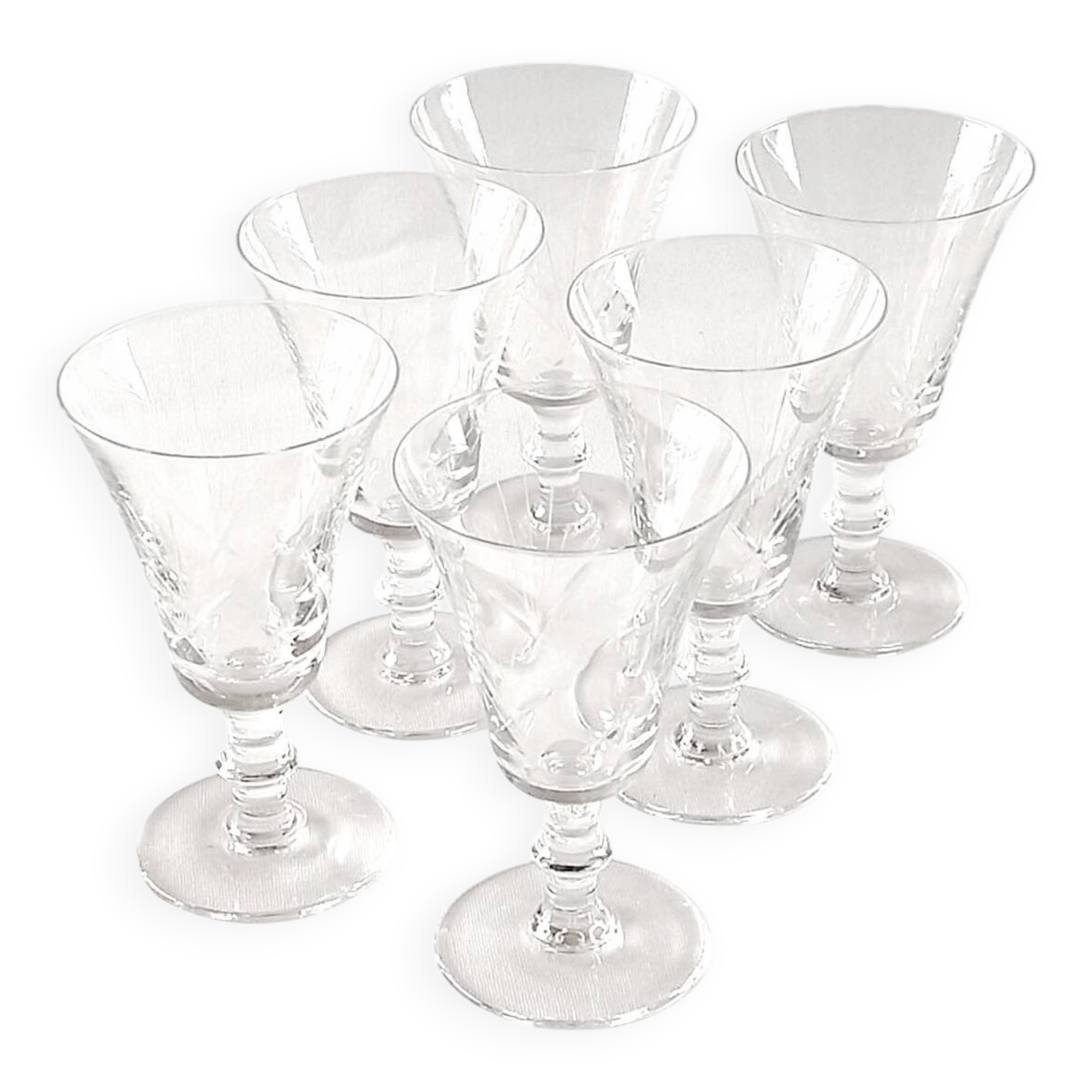 6 cut tulip glasses 1940