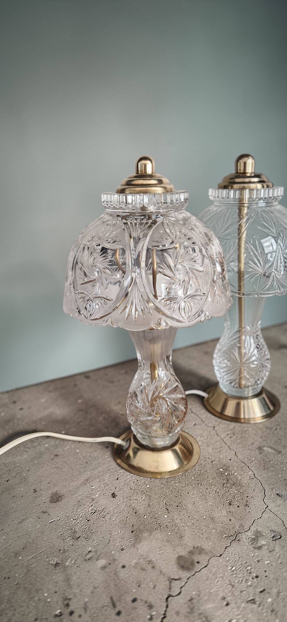 Pair of cut crystal and brass lamps - European production 1950