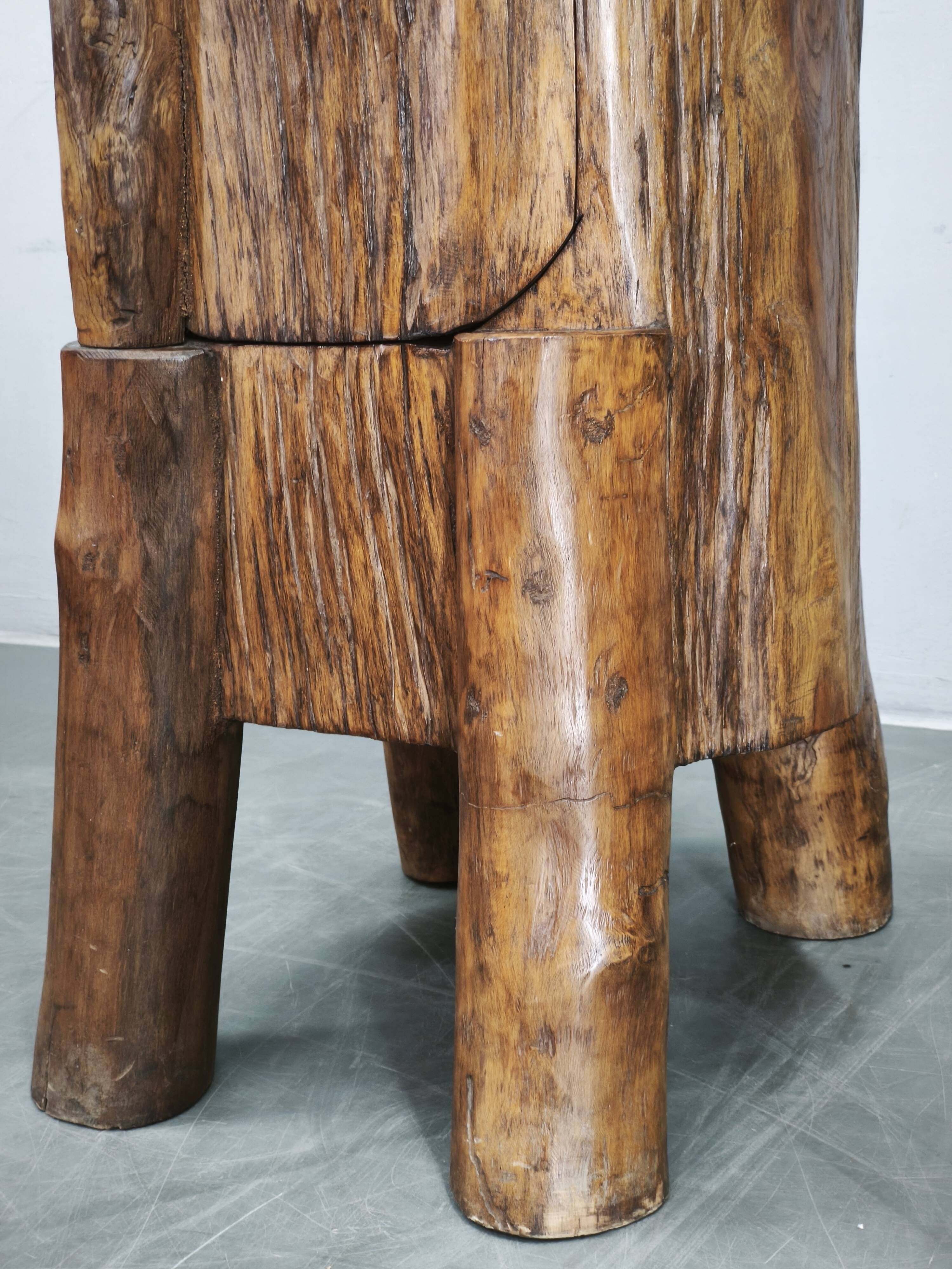 1960s French Brutalist Sculptural Solid Elm Wood Tree Trunk Cabinet