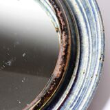 Round wall mirror in blue stoneware La Borne Catido floral decoration 1960 - Accidents