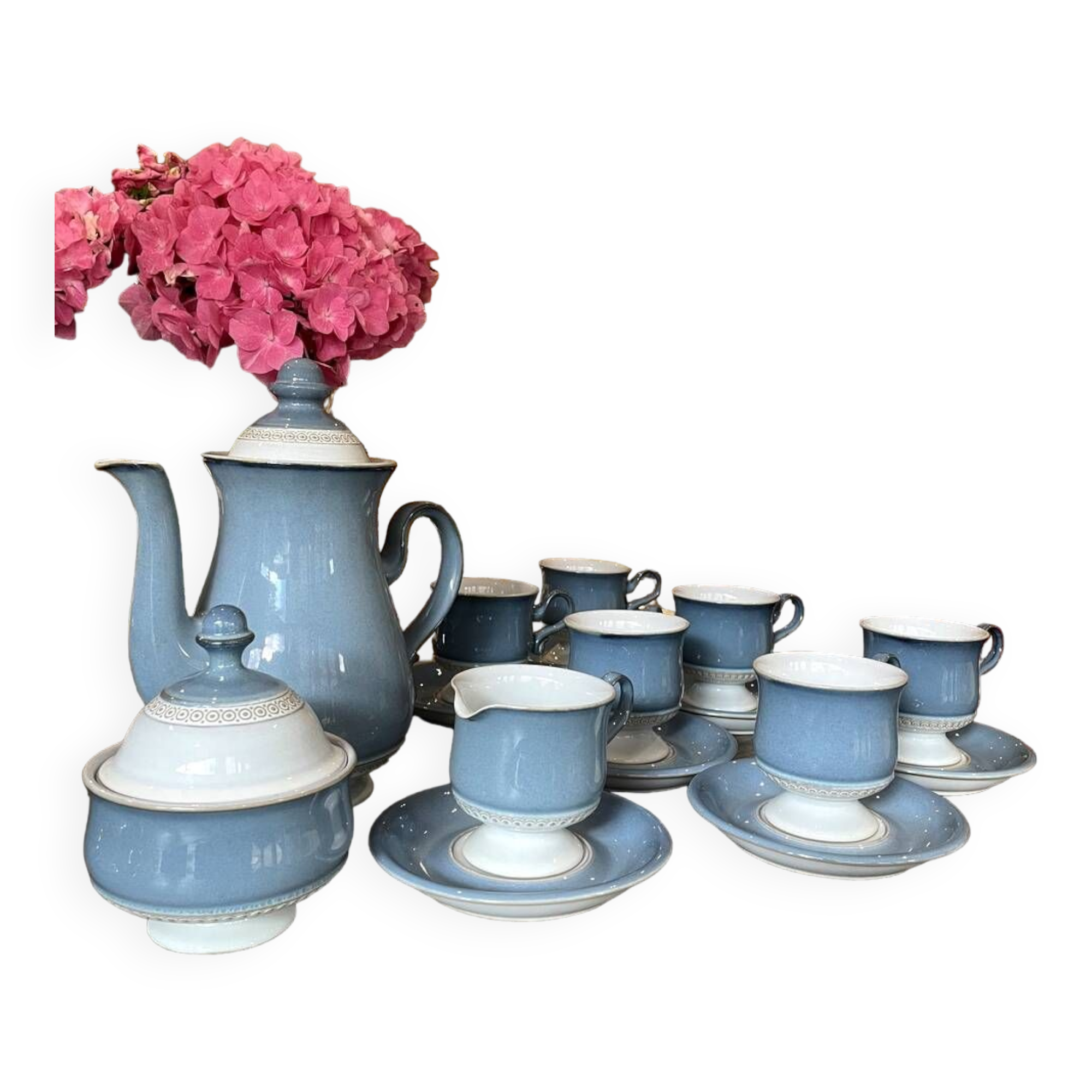English stoneware tea service denby england 12 pale blue and white castille model