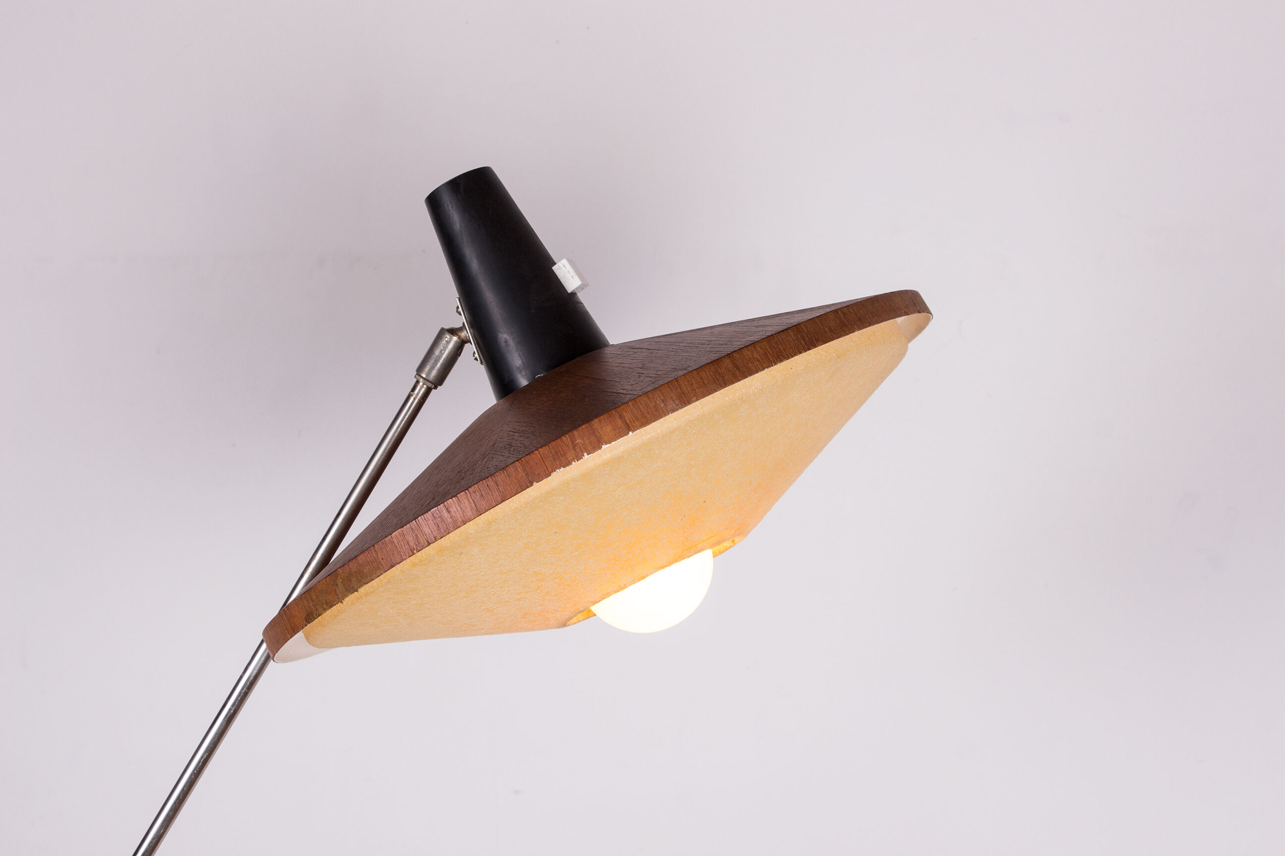 Large tilting luminaire in Steel and Teak Temde Leuchten 1960.