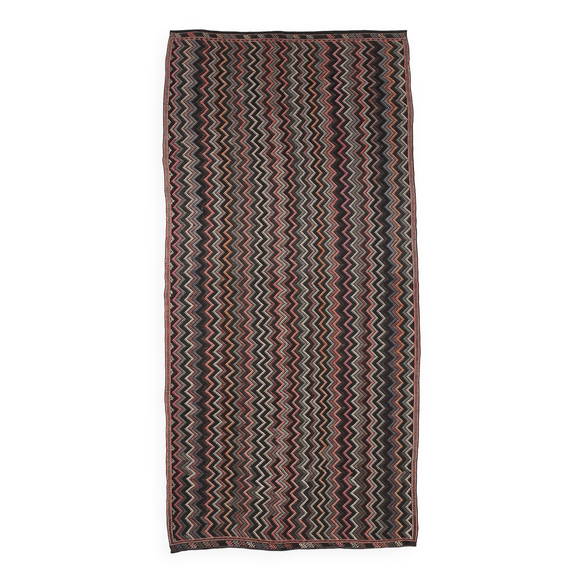 6x14 Pink & Brown Geometric Vintage Kilim Rug, 190x417Cm