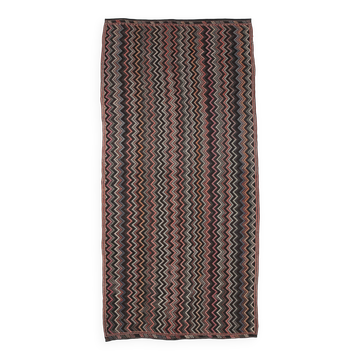 Tapis vintage kilim géométrique rose et marron 6x14.