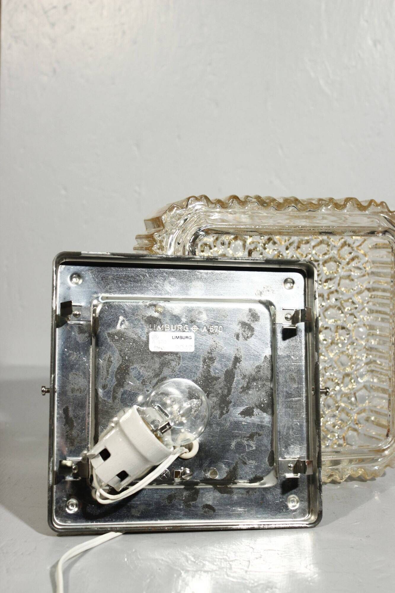 Limburg Glashütte wall lamp textured molded glass Germany 1960s
