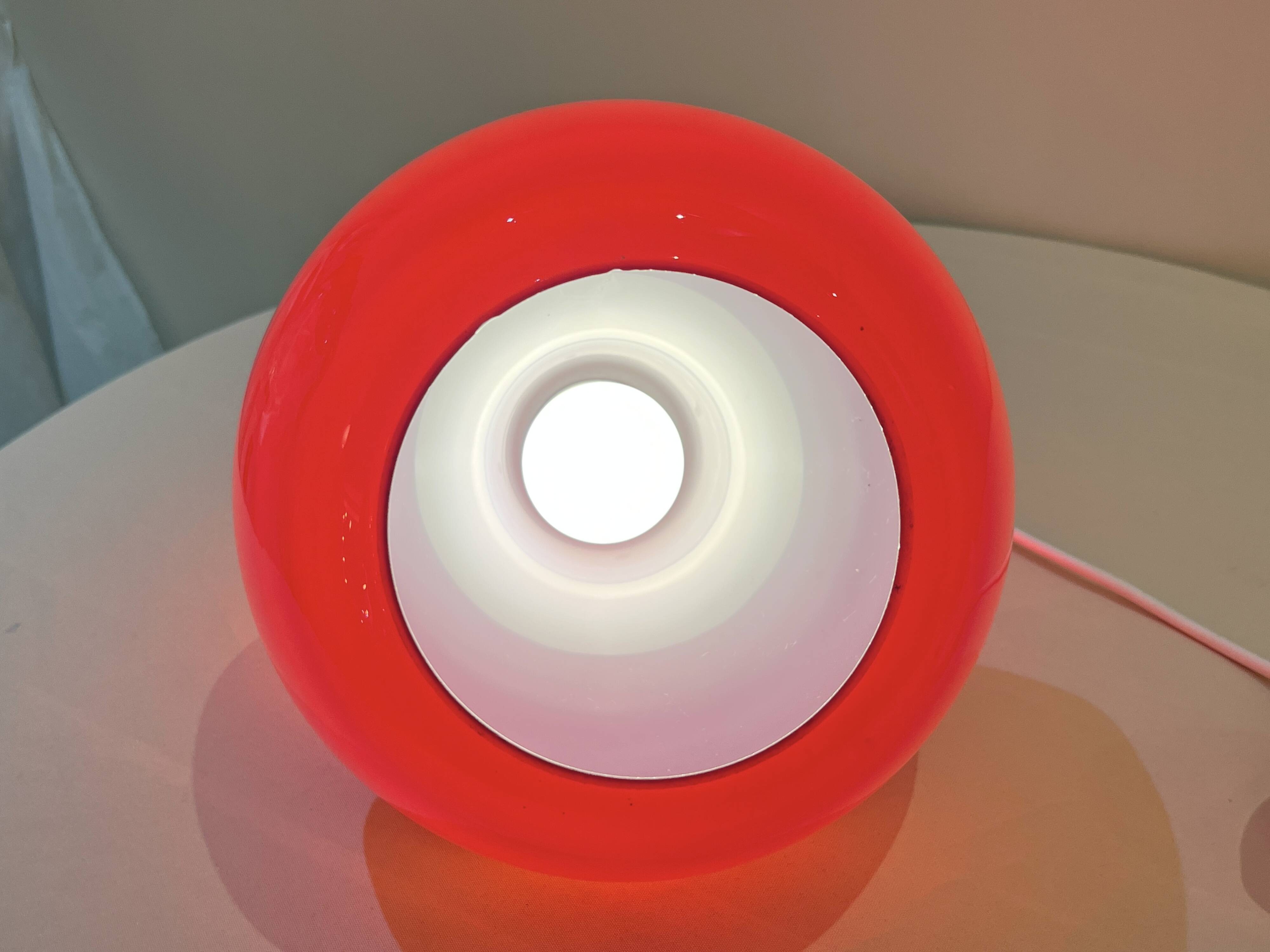 Red Opaline Glass Pendant Light 1970 Space Age Ceiling Lamp Free Form Orange