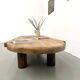 XXL oval coffee table in solid oak, cylindrical base, 1950s.