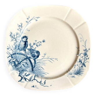 Assiette plate Gien en terre de fer bleue, service "Oiseaux" vers 1870 n°4