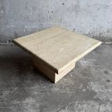 Natural beige travertine coffee table from the 1970s — minimalist Italian design, solid square top