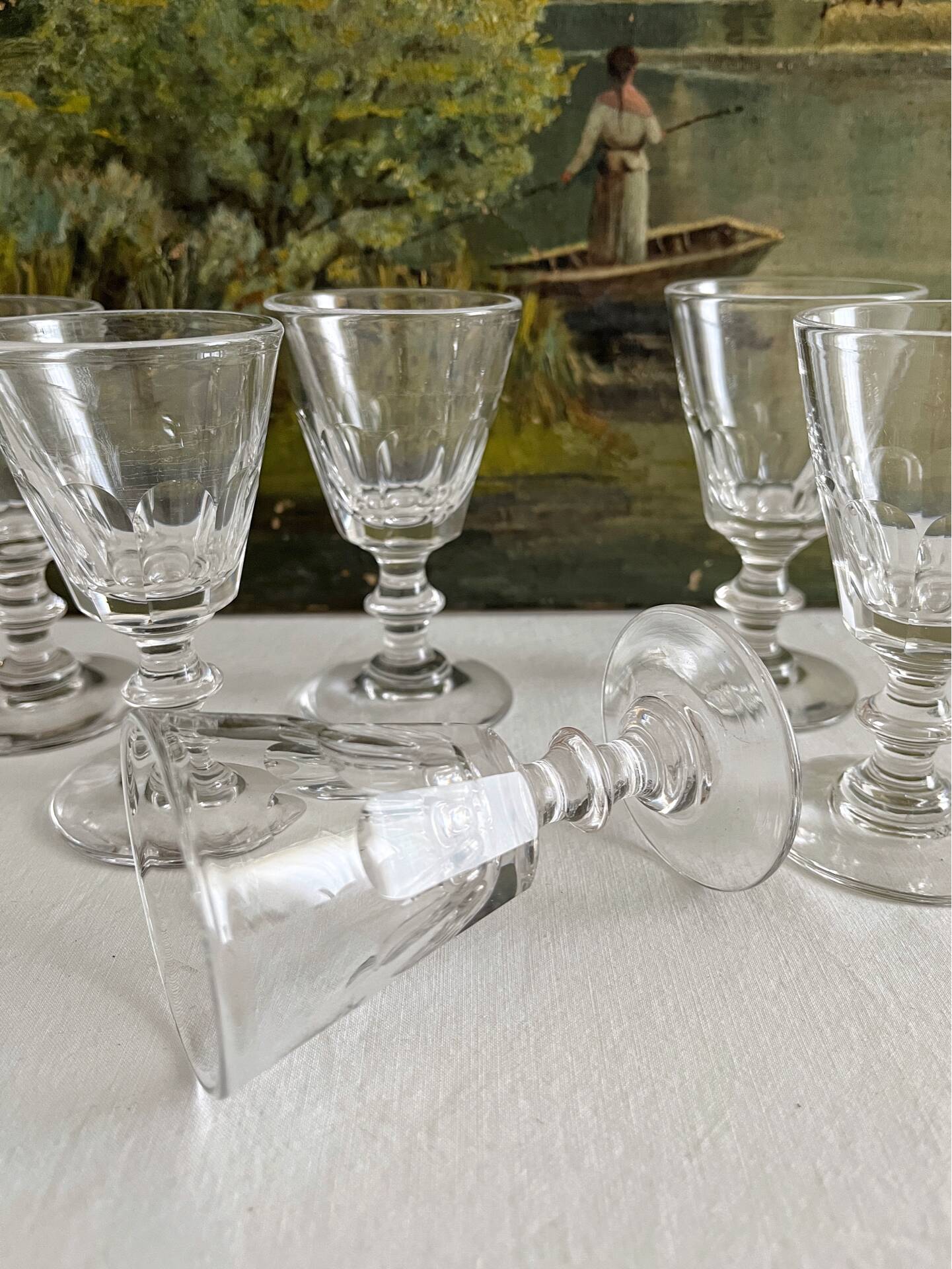 6 antique aperitif wine glasses in crystal "Caton" Saint Louis