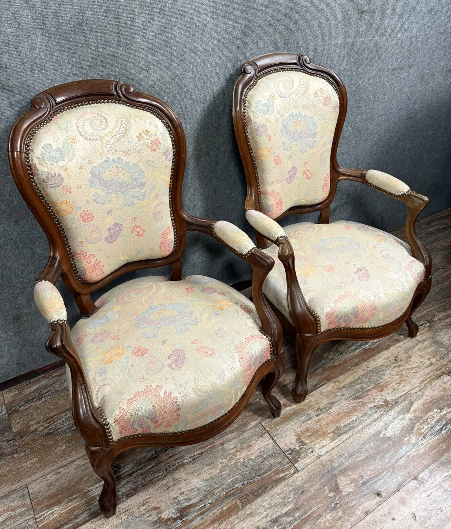 Pair of Napoleon III period mahogany armchairs