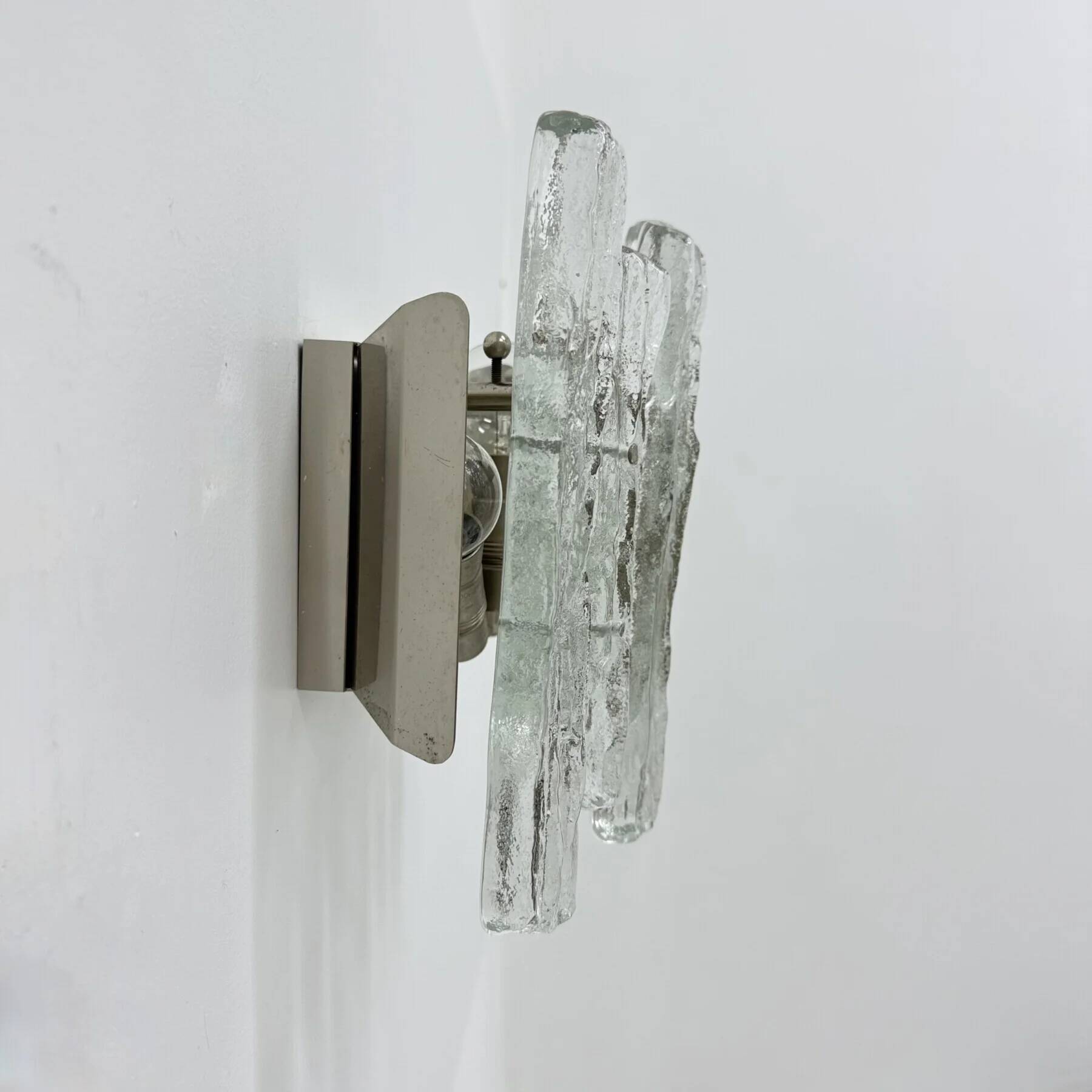 Wall sconce ice glass and metal by J.T. Kalmar for Kalmar, 60s