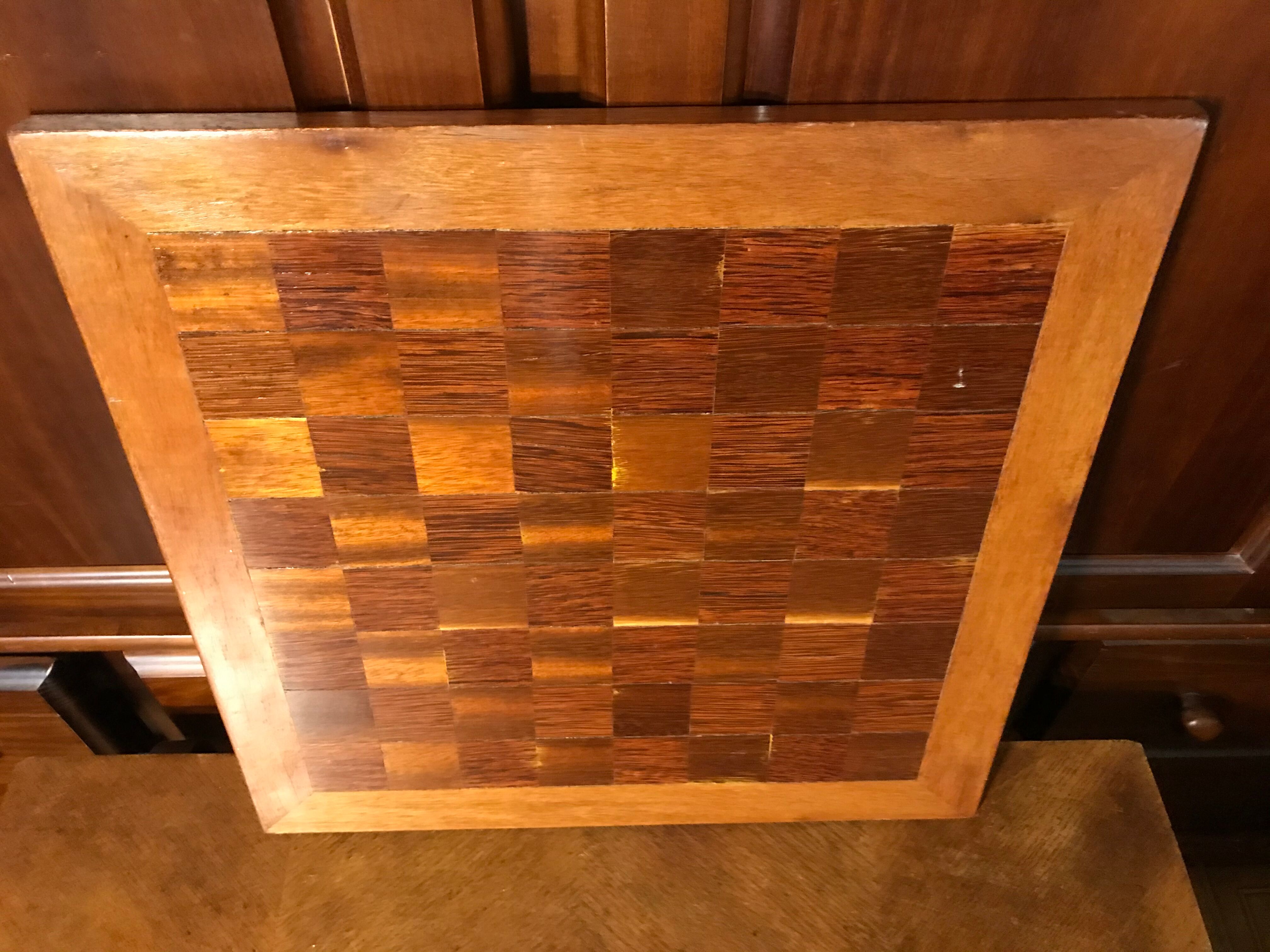 Antique checkers & chess board inlaid with vintage wood marquetry