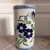 Old Stoneware Vase Ceramic Alsace Flowers Signed Paul Schmitter 1994 Unique