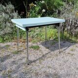 Water green formica table with 2 drawers and extensions