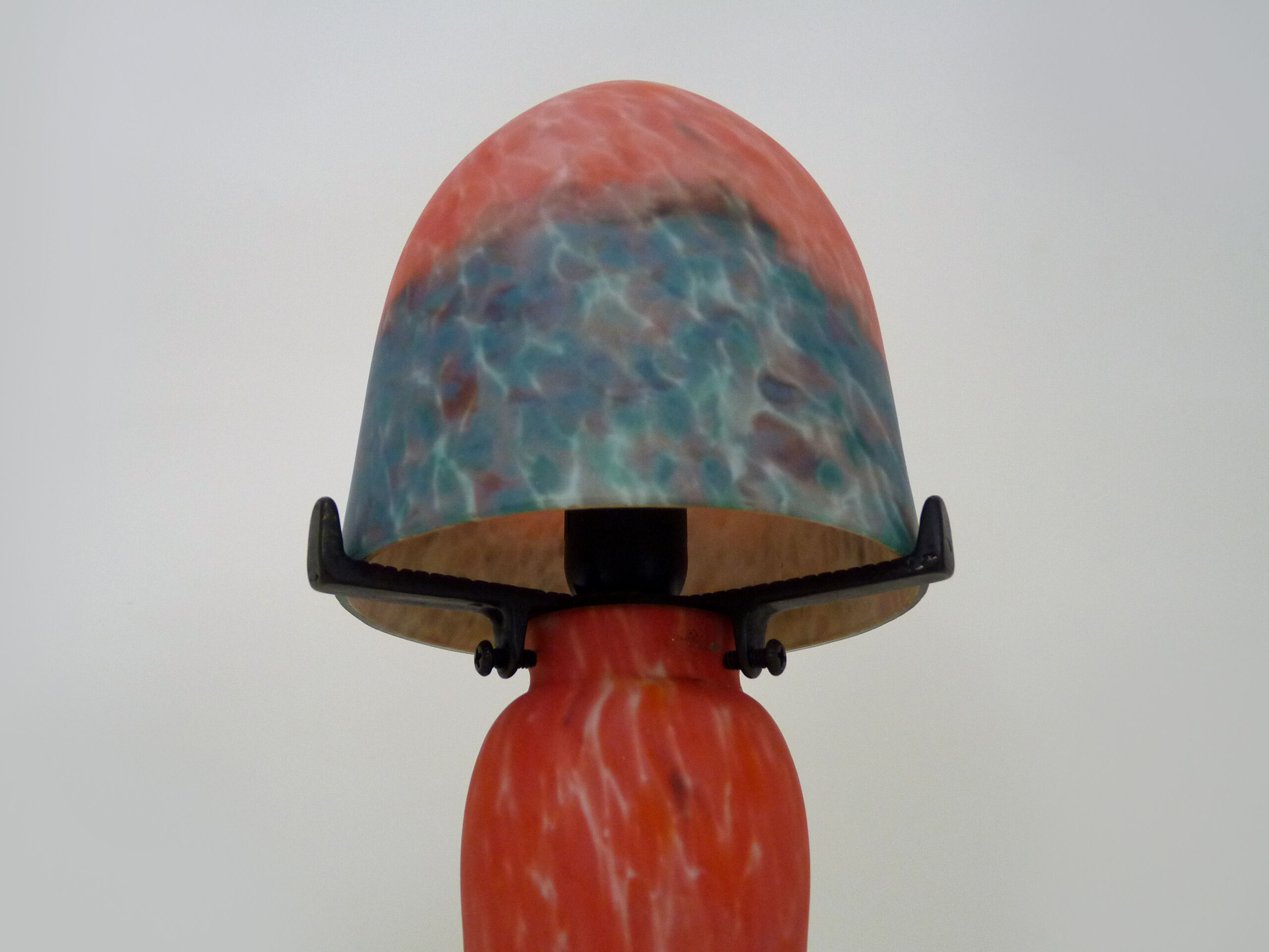Lampe champignon en pâte de verre marmoréen orange bleu, année 80