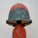 Lampe champignon en pâte de verre marmoréen orange bleu, année 80