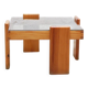 Table basse carrée vintage en pin et verre fumé