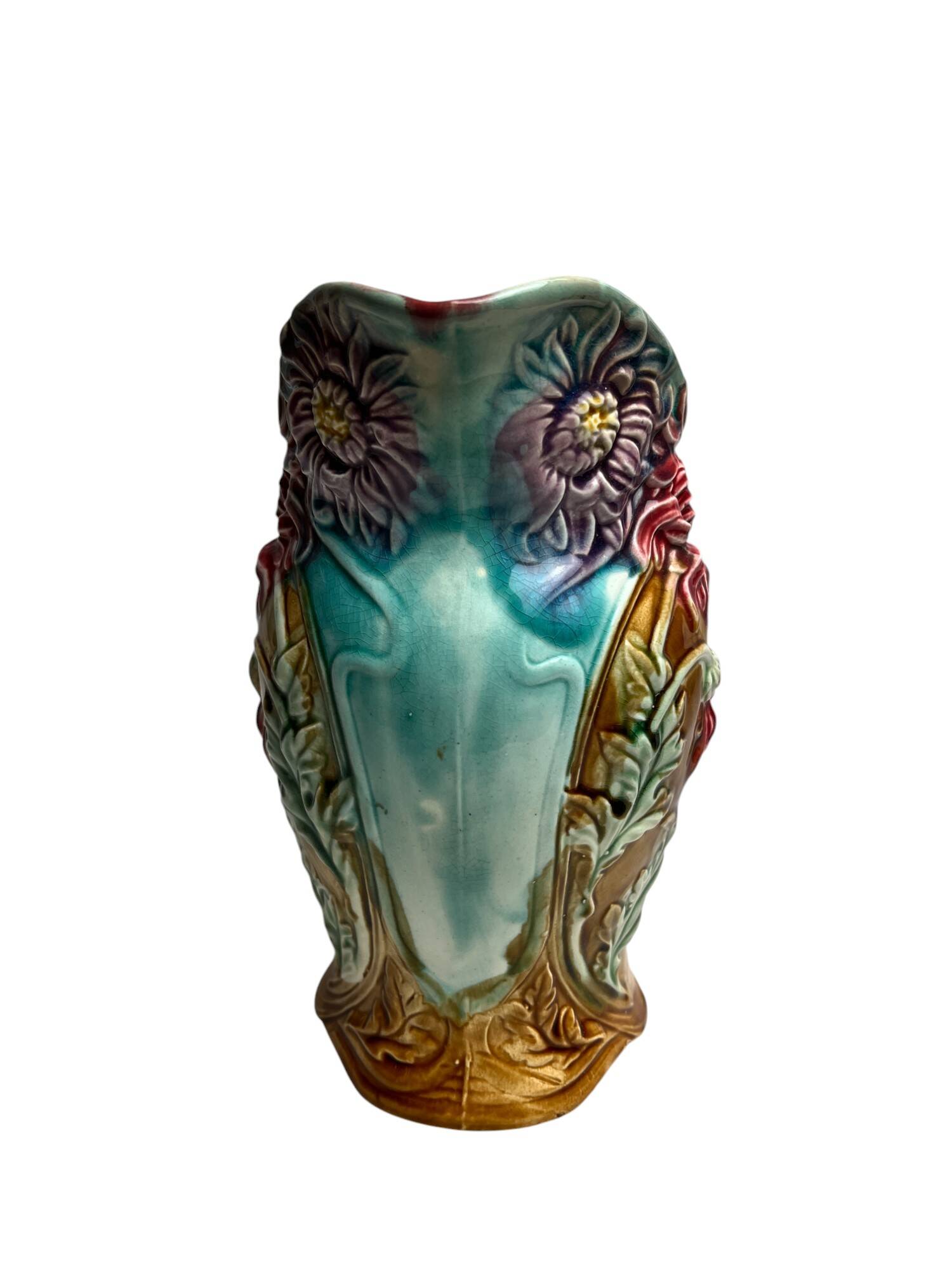 Barbotine pitcher jug from Onnaing Earthenware Factory circa 1900