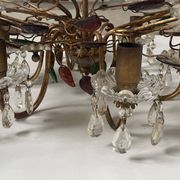 Floral chandelier Banci Firenze with 6 lights, coloured glass and gold metal.